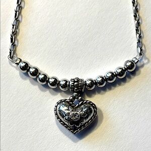Brighton Vintage Silver Heart Pendant Necklace with Filigree Design